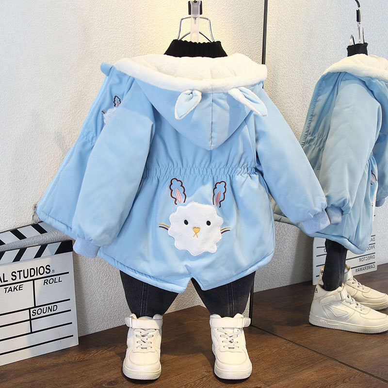 2 3 4 5 6 7 8 години Ново зимно яке за момичета плюс кадифено топло детско яке Ветровка с качулка Детско връхно облекло