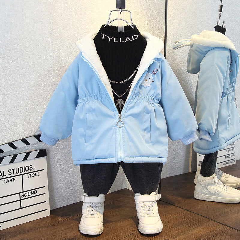 2 3 4 5 6 7 8 години Ново зимно яке за момичета плюс кадифено топло детско яке Ветровка с качулка Детско връхно облекло