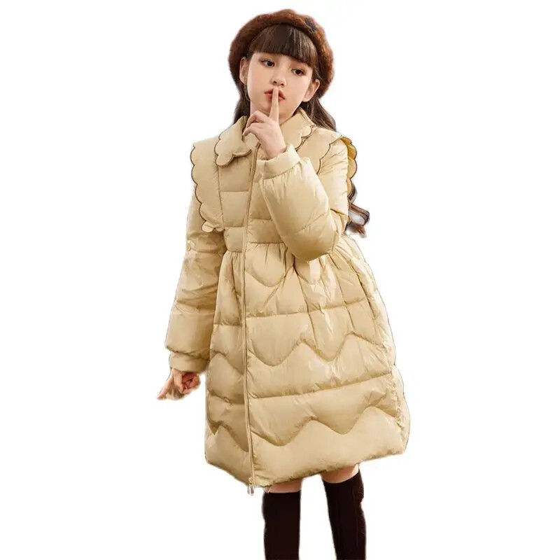 Palton de iarnă pentru fete haine calde pentru copii 2024, jachetă căptușită din bumbac pentru copii, la modă, cu volane, parka lungă.