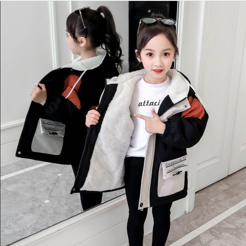 Tüdrukute mantel jakk Kapuutsiga mantel Puuvillane laste sport Soe tihendav talvine teismeline lasteriided 4 6 8 10 12 13 14 aastat