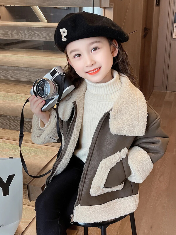 Tüdrukute mantel Tüdrukute fliismantel kasukas sügis- ja talvekarusnahast One 2023 Uus lastejope Beebi talvepaksus tüdruku talveriided