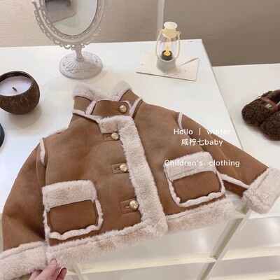 Kaput za djevojčice 2024. Novi stil s plišem i podebljanom dječjom odjećom, modna zimska pamučna jakna za bebe