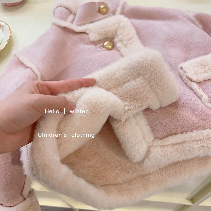Kaput za djevojčice 2024. Novi stil s plišem i podebljanom dječjom odjećom, modna zimska pamučna jakna za bebe