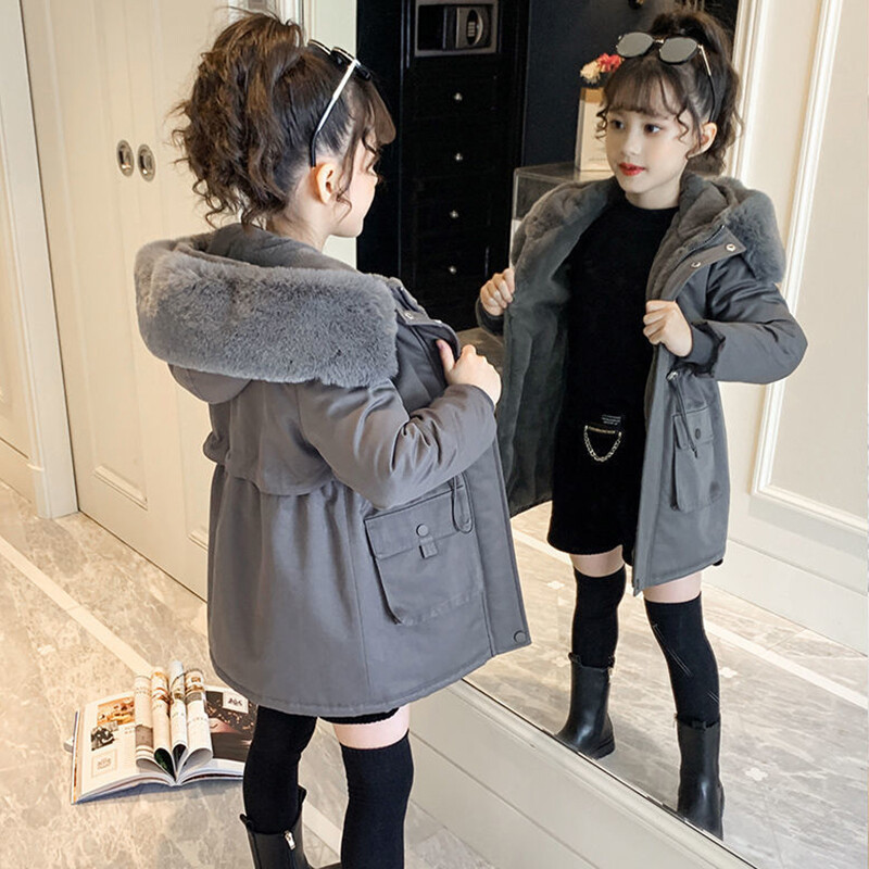 5–14-aastane tüdrukute talvemantel pluss samet, soojahoidev jope tüdrukutele Parka lumekostüüm Moodne kapuutsiga teismeliste laste ülerõivad