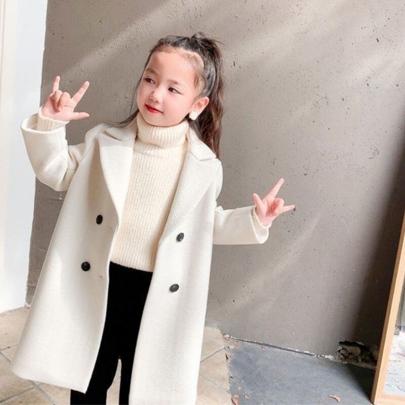 Tüdrukute villane mantel Mantel jakk Tuuletõke 2024 valge soe pluss paks sügistalv puuvillane koolilaste riided