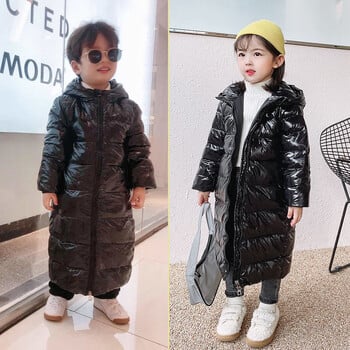 2022 Winter Baby Bright Down Jacket Ζεστά παιδικά ρούχα Παιδικά με κουκούλα Soild χρώμα Μακριά εξωτερικά ενδύματα Παχύ παλτό αντίστασης στο κρύο