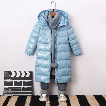 2022 Winter Baby Bright Down Jacket Ζεστά παιδικά ρούχα Παιδικά με κουκούλα Soild χρώμα Μακριά εξωτερικά ενδύματα Παχύ παλτό αντίστασης στο κρύο