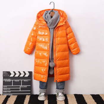 2022 Winter Baby Bright Down Jacket Ζεστά παιδικά ρούχα Παιδικά με κουκούλα Soild χρώμα Μακριά εξωτερικά ενδύματα Παχύ παλτό αντίστασης στο κρύο