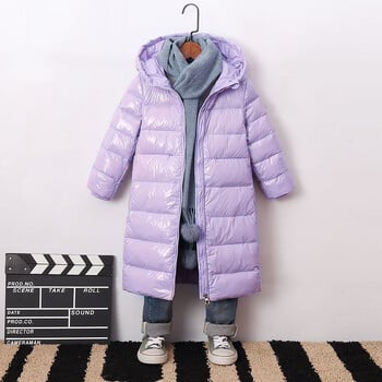 2022 Winter Baby Bright Down Jacket Ζεστά παιδικά ρούχα Παιδικά με κουκούλα Soild χρώμα Μακριά εξωτερικά ενδύματα Παχύ παλτό αντίστασης στο κρύο