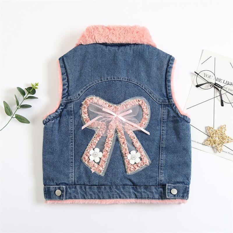 Τζιν μπουφάν για κορίτσι με παγιέτες με πεταλούδα φθινοπωρινά και χειμωνιάτικα στυλ Νέο κοριτσάκι Βρεφικά χοντρά ρούχα Χειμώνας παιδικό χοντρό βαμβακερό γιλέκο