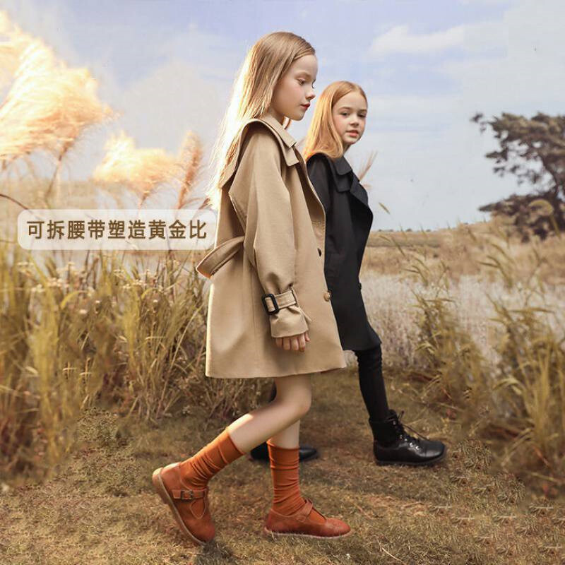 Pavasario rudens mergaičių paltas nuo vėjo, dideli vaikams vidutinio ilgio vėjo striukė Vaikiški drabužiai paaugliams, paltai nuo 3 iki 14 metų