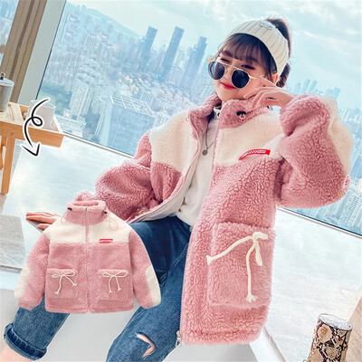 Îmbrăcăminte de exterior pentru copii de toamnă iarnă Jachetă nouă pentru fete Haine de miel îngroșată Design de modă Pânză de lână Palton cald pentru copii