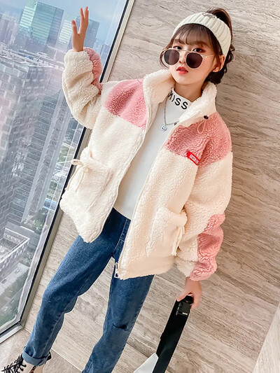 Îmbrăcăminte de exterior pentru copii de toamnă iarnă Jachetă nouă pentru fete Haine de miel îngroșată Design de modă Pânză de lână Palton cald pentru copii