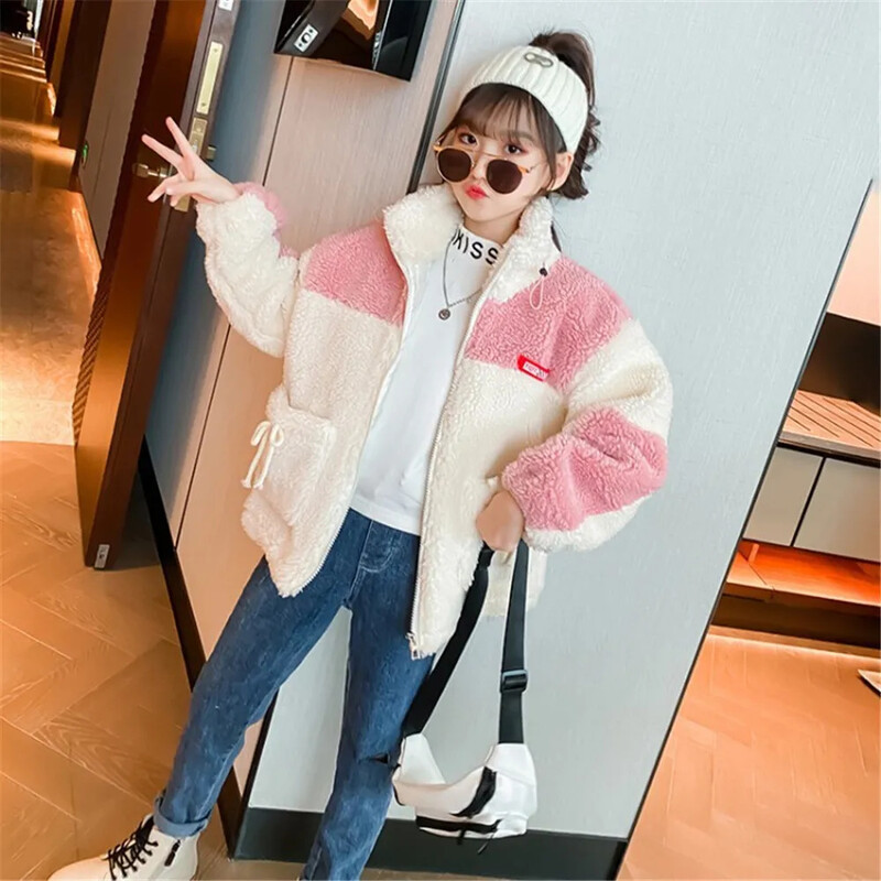 Îmbrăcăminte de exterior pentru copii de toamnă iarnă Jachetă nouă pentru fete Haine de miel îngroșată Design de modă Pânză de lână Palton cald pentru copii