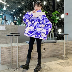 Noi Adolescenți Iarnă Fete Jachetă cu puf Love Fashion Păstrați căldura Parka Palton cu glugă Fermoar Îmbrăcăminte exterioară pentru fete 6-14 ani Haine pentru copii