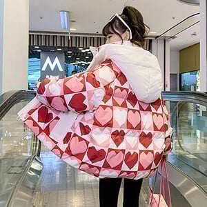 Noi Adolescenți Iarnă Fete Jachetă cu puf Love Fashion Păstrați căldura Parka Palton cu glugă Fermoar Îmbrăcăminte exterioară pentru fete 6-14 ani Haine pentru copii