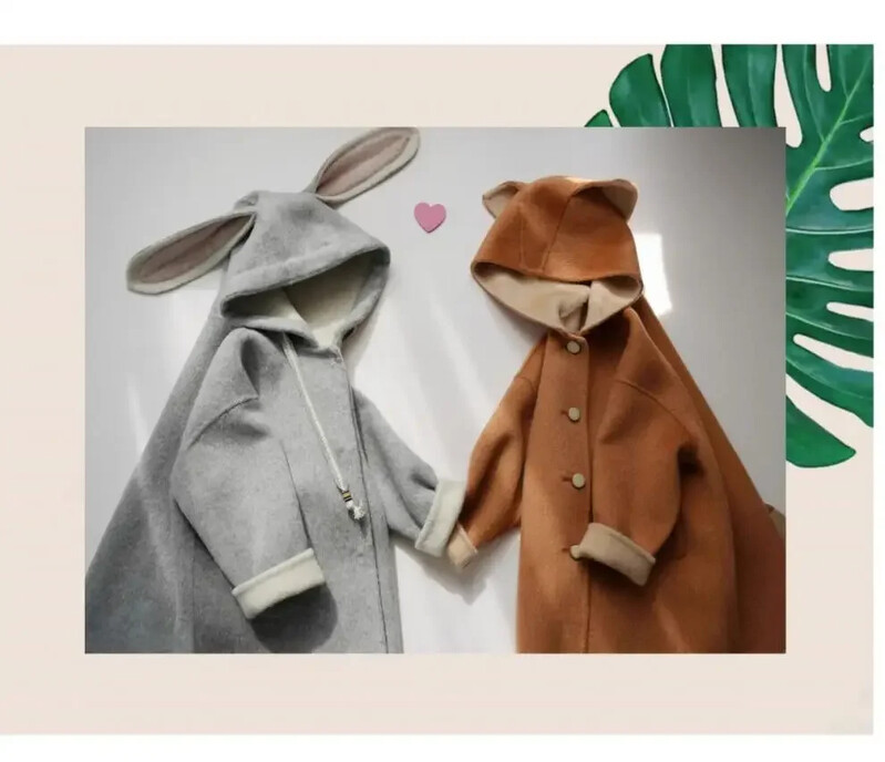 Lõuna-Korea lasteriided 2023 sügis uus laste multikas armas rebase tviid mantel poistele ja tüdrukutele paksendatud villane mantel