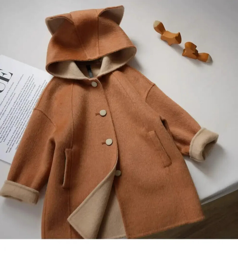 Lõuna-Korea lasteriided 2023 sügis uus laste multikas armas rebase tviid mantel poistele ja tüdrukutele paksendatud villane mantel