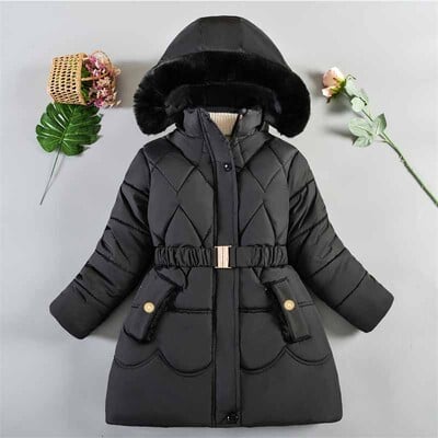 Haine de iarnă pentru fete, haine pentru copii, îngroșate, căptușite, 2024 pentru copii noi, talie subțire, ocazională, jachetă lungă, 5-12 ani