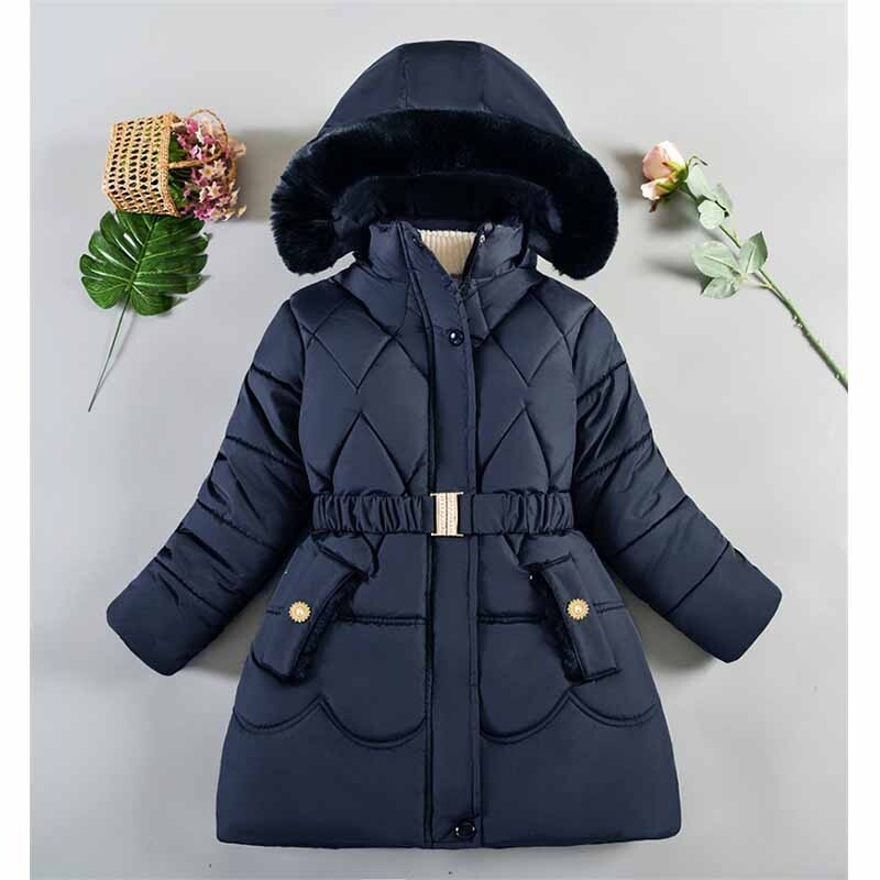 Haine de iarnă pentru fete, haine pentru copii, îngroșate, căptușite, 2024 pentru copii noi, talie subțire, ocazională, jachetă lungă, 5-12 ani