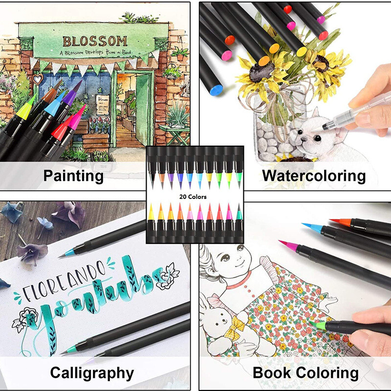 CHEN LIN 20 boja Fleksibilna mekana vodena olovka s vrhom za slikanje vodenim bojama s jednim vrhom za dječju kaligrafsku dopisnicu