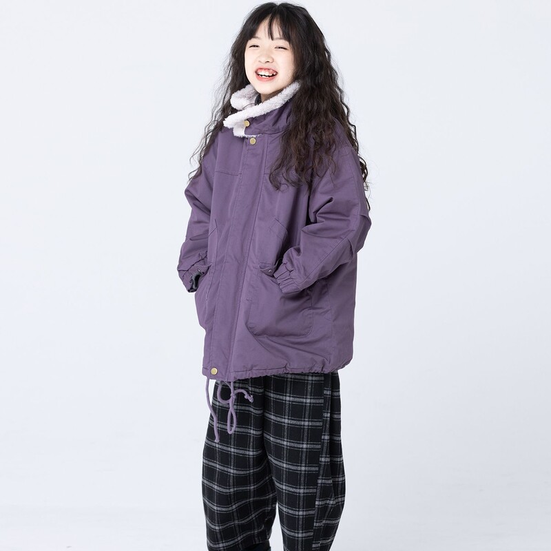 Fete Copii noi Copii căptușite din bumbac Tendință de paltoane medii și lungi Haina căptușită din bumbac coreeană Parka cu buzunar cald și solid
