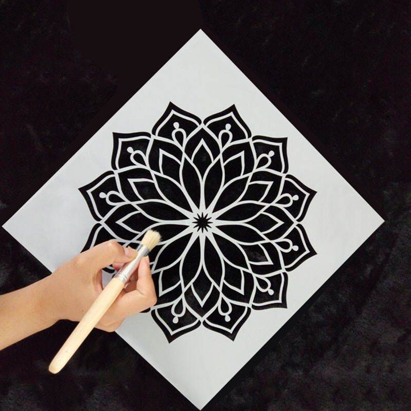 30 * 30 cm Mandala šabloon puidust lõuendile paberkangast seinte ja mööbli värvimiseks šabloon, korduvkasutatav isetegemine