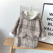 Μάλλινο παλτό για κορίτσια Βρεφικά ρούχα Νέο χειμωνιάτικο δίχτυ ρούχων Κόκκινο Ξένος Air Plus Βελούδινο Παλτό Παχύ Καρό Μακρυμάνικο Ζεστό Παλτό