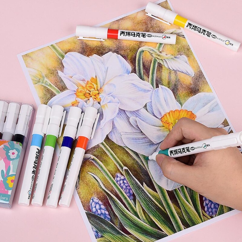 12 värvi/komplekti akrüülmarkeri värvimiskomplekt pestav veebaasil värvimarker Pehme peaga erinevate värvide marker õpilastele