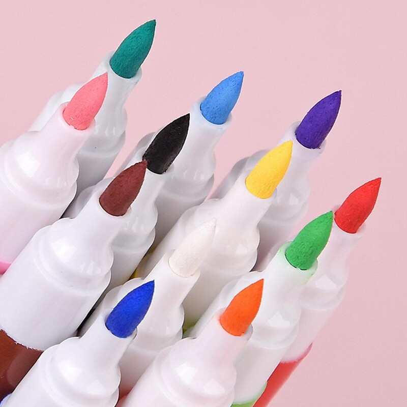 12 värvi/komplekti akrüülmarkeri värvimiskomplekt pestav veebaasil värvimarker Pehme peaga erinevate värvide marker õpilastele