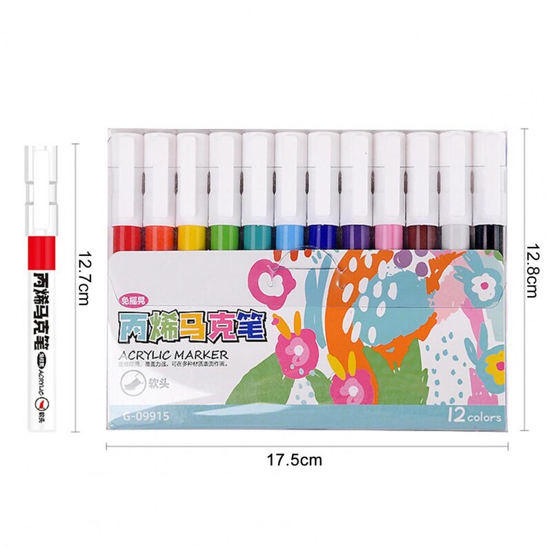 12 värvi/komplekti akrüülmarkeri värvimiskomplekt pestav veebaasil värvimarker Pehme peaga erinevate värvide marker õpilastele