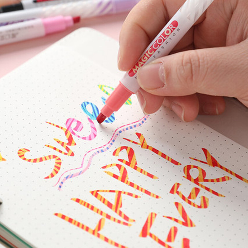 Marcator GENVANA Art Magic, care schimbă culoarea, 12 culori, pentru fete, pictat manual, pix de decolorare, marcator cu două capete G-0595