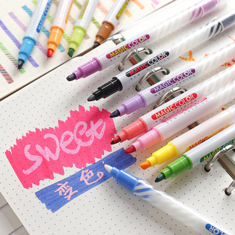 Marcator GENVANA Art Magic, care schimbă culoarea, 12 culori, pentru fete, pictat manual, pix de decolorare, marcator cu două capete G-0595