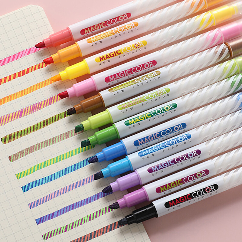 Marcator GENVANA Art Magic, care schimbă culoarea, 12 culori, pentru fete, pictat manual, pix de decolorare, marcator cu două capete G-0595