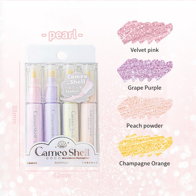 JIANWU 4 τεμ./σετ Clear Color Write Smoothly Burst Mother-of-pearl Highlighter Set Creative DIY Student Supplies Gationery