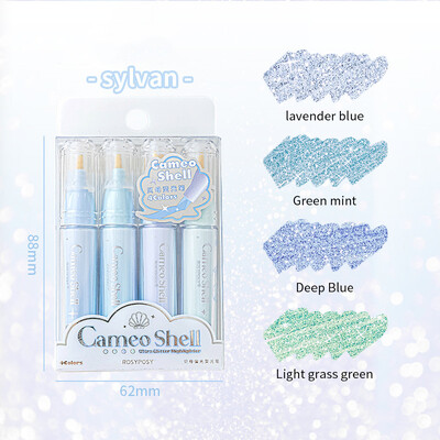 JIANWU 4 τεμ./σετ Clear Color Write Smoothly Burst Mother-of-pearl Highlighter Set Creative DIY Student Supplies Gationery