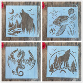 4 buc/set 20 * 20 cm matriță de animale artizanală pentru pictura șabloane album foto ștampilat carton de hârtie în relief pe lemn, țesătură, perete