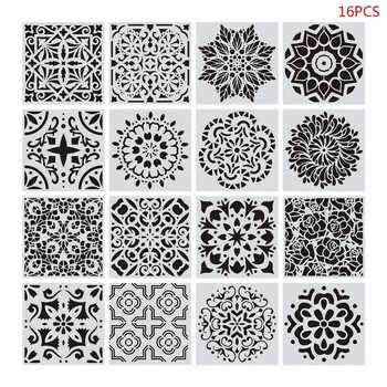 16 τμχ/σετ Mandala Stencils DIY Πρότυπο σχεδίασης Ζωγραφική τοίχου για ξύλινο πλακάκι βράχου