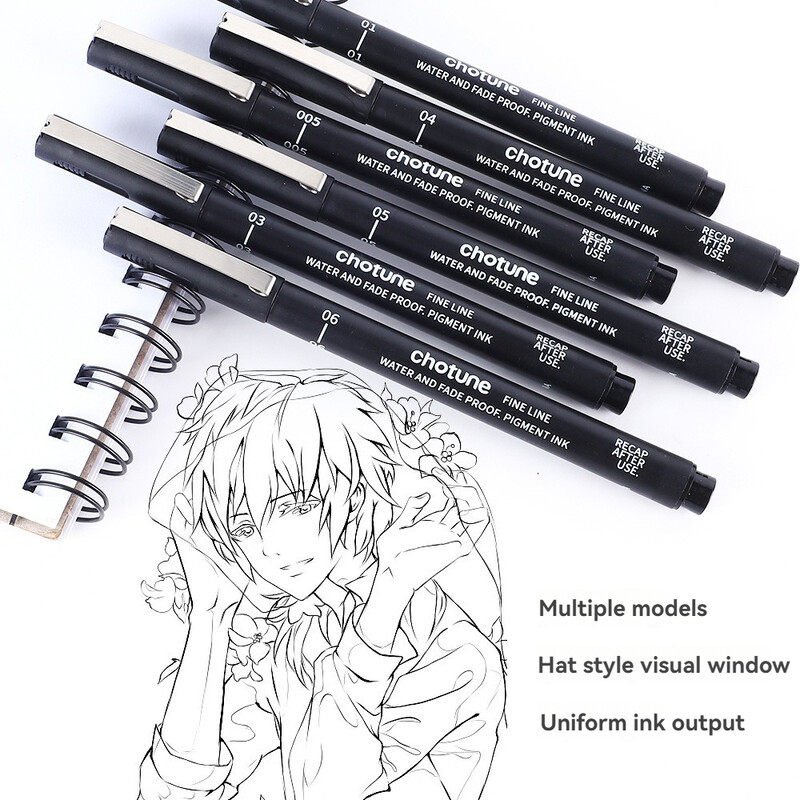 Pixuri cu cerneală cu micropeni cu pix negru cu 3/15 vârfuri, pixuri cu cerneală pentru desenarea artistului, pixuri multiline pentru schițe și design manga anime