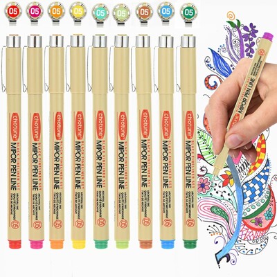 Σετ στυλό Micro-Line Fineliner & Brush 9 Colors Αδιάβροχα στυλό μαρκαδόρος σχεδίασης Έγχρωμο στυλό προμήθειες τέχνης Προμήθειες τέχνης