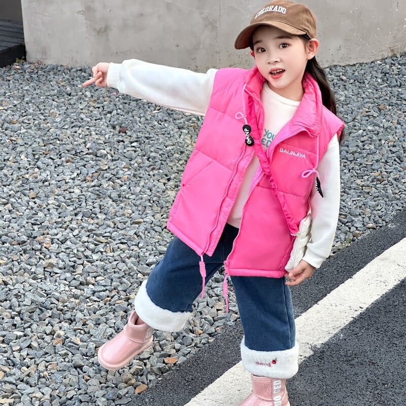 Детско палто Детска жилетка с пух 2023 Нова детска жилетка с пух Лека есенна и зимна жилетка за момчета и момичета Детска бебешка жилетка с качулка Зимно палто