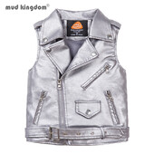 Mudkingdom Băieți Fete Jachetă clasică din piele artificială pentru copii Jachete din PU fără mâneci Buzunar complet cu fermoar Imbracaminte exterioară pentru copii