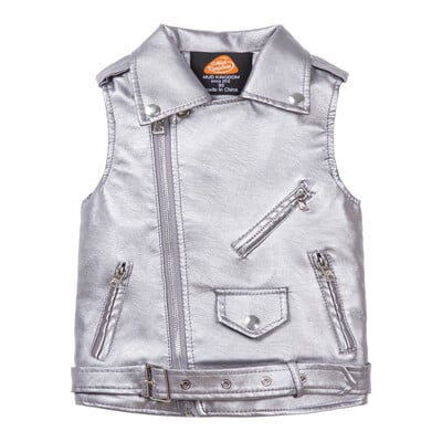 Mudkingdom Băieți Fete Jachetă clasică din piele artificială pentru copii Jachete din PU fără mâneci Buzunar complet cu fermoar Imbracaminte exterioară pentru copii