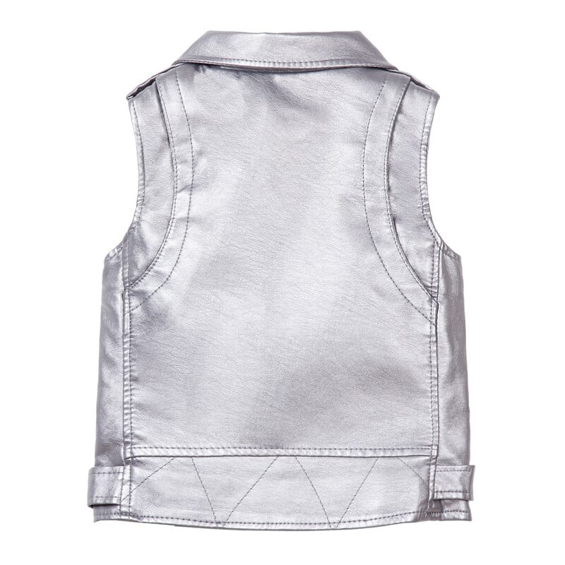 Mudkingdom Băieți Fete Jachetă clasică din piele artificială pentru copii Jachete din PU fără mâneci Buzunar complet cu fermoar Imbracaminte exterioară pentru copii