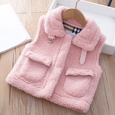 Vestă cu rever din catifea de miel de culoare solidă pentru copii, pentru fete, toamnă, iarnă, versiunea coreeană, vestă simplă largi, pentru fetiță, îmbrăcăminte exterioară, vestă caldă