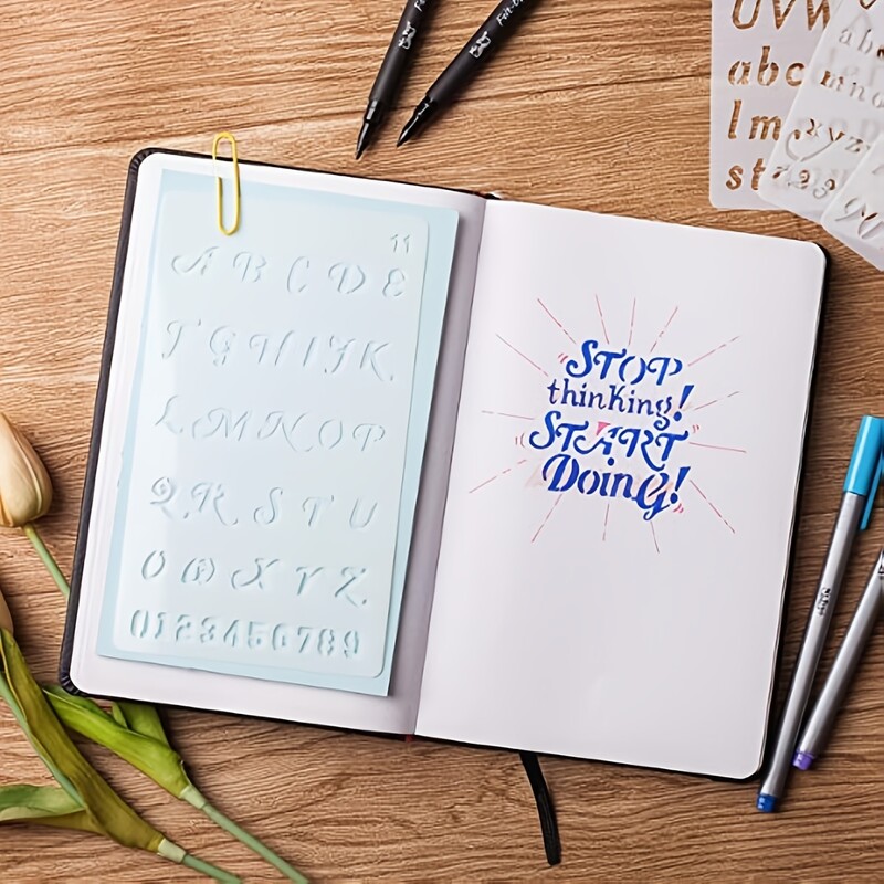 MOHAMM-Пластмасови азбучни букви и цифри за многократна употреба, чертежи, рисуване, дневник, писане, лексикони, занаяти направи си сам, 12 пакета