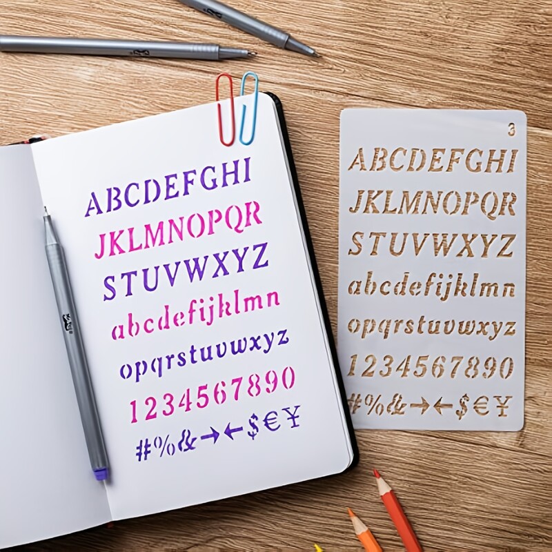 MOHAMM-Пластмасови азбучни букви и цифри за многократна употреба, чертежи, рисуване, дневник, писане, лексикони, занаяти направи си сам, 12 пакета
