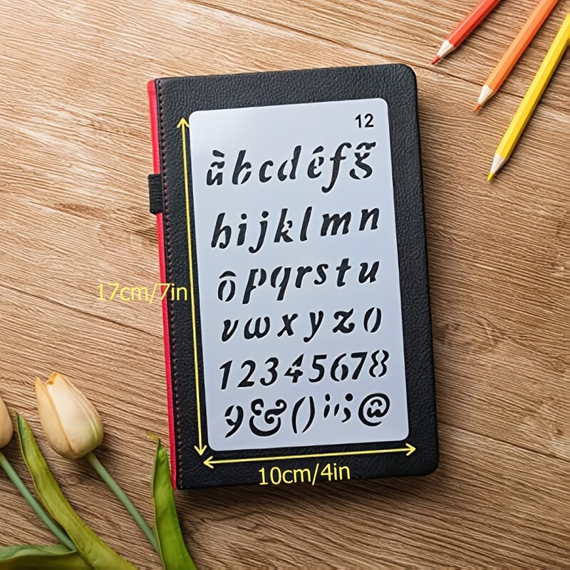 MOHAMM-Пластмасови азбучни букви и цифри за многократна употреба, чертежи, рисуване, дневник, писане, лексикони, занаяти направи си сам, 12 пакета