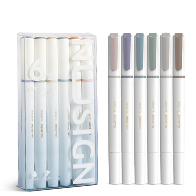 Deli Nusign 6 buc/lot Set de pixuri de markere colorate, rotulatoare cu cap dublu, stilou fluorescent, iluminator pentru desen, artă, papetărie pentru studenți