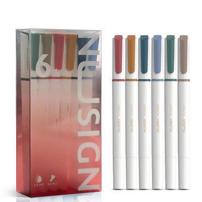 Deli Nusign 6 buc/lot Set de pixuri de markere colorate, rotulatoare cu cap dublu, stilou fluorescent, iluminator pentru desen, artă, papetărie pentru studenți